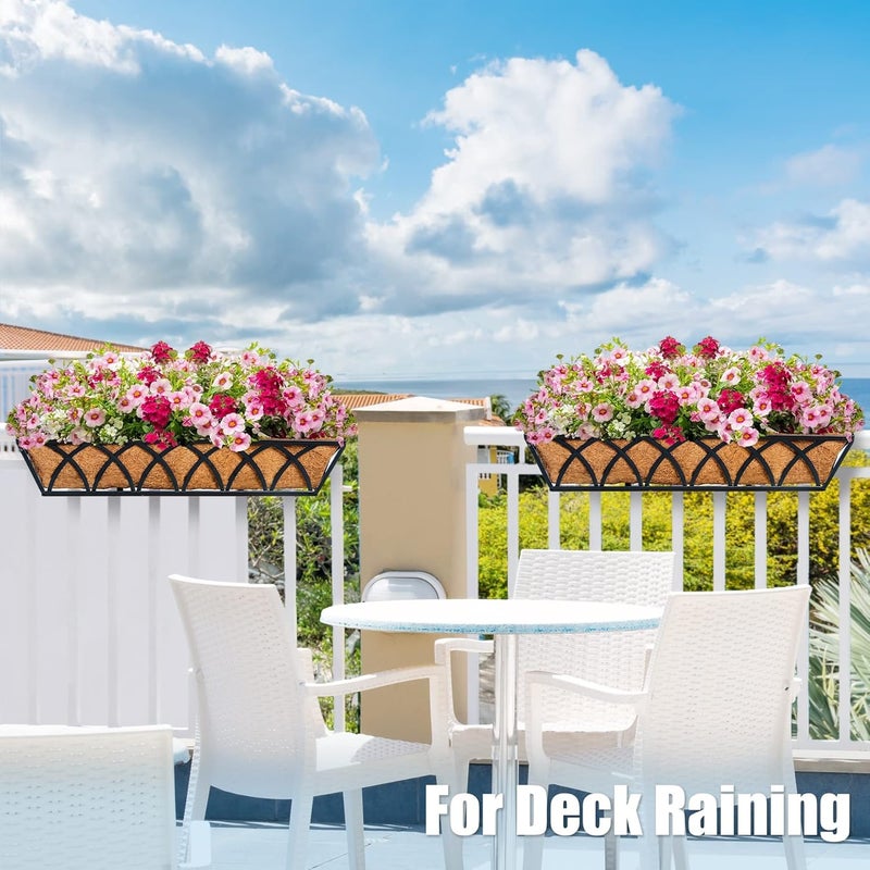 YM Window Boxes Horse Trough with Coconut Coir Liner, 24 Inch Window Deck with Coco Liner, Fence Metal Hanging Flower Planter Window Basket Deck Railing Planter Boxes (X - 24in 2P) - Image 4